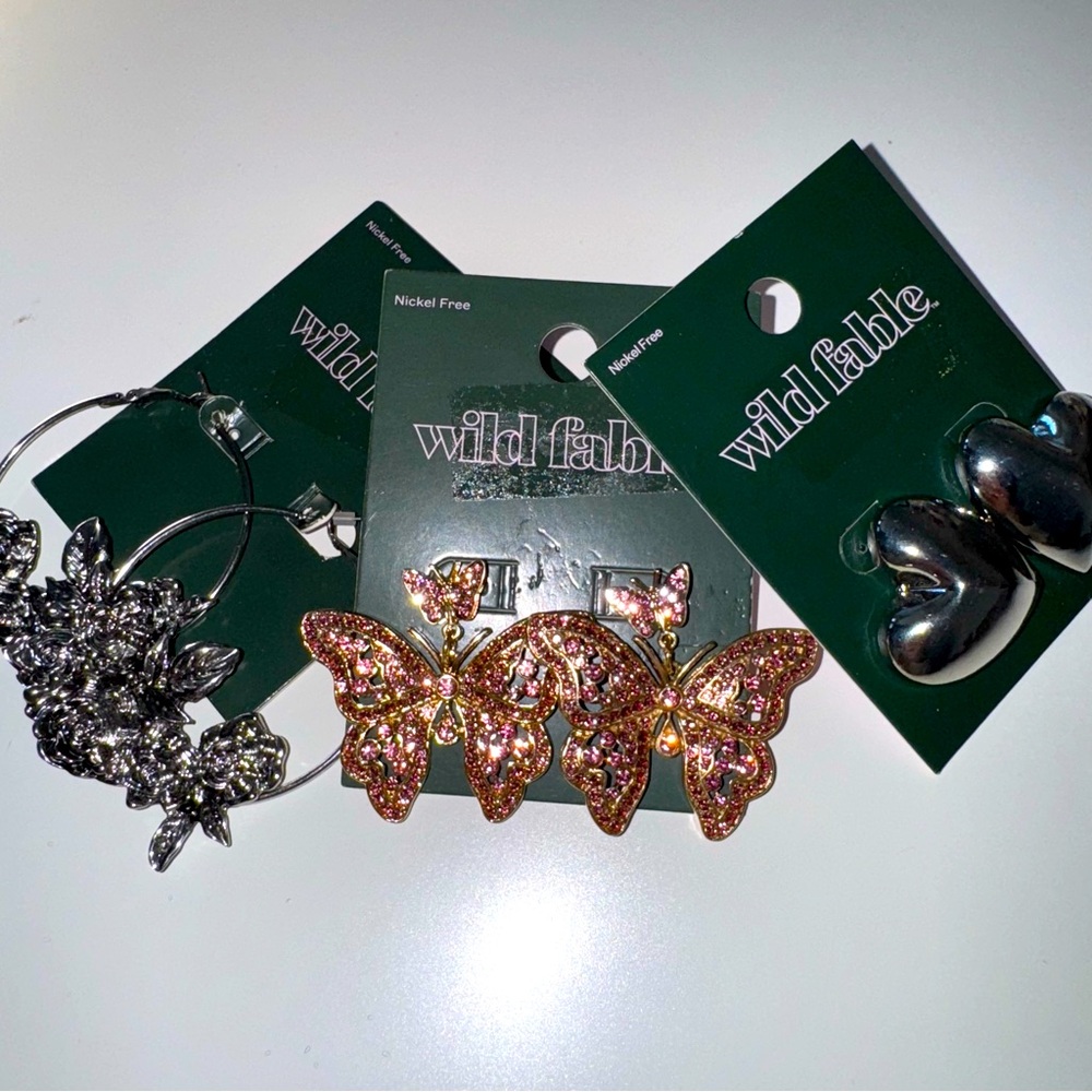 Wild Fable Chunky Earring Set of 3 | Hearts & Butterflies Statement Earrings